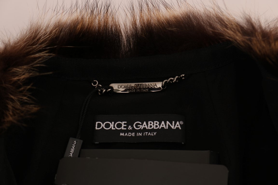 Dolce &amp; Gabbana Elegant knee-length coat made of brown raccoon fur