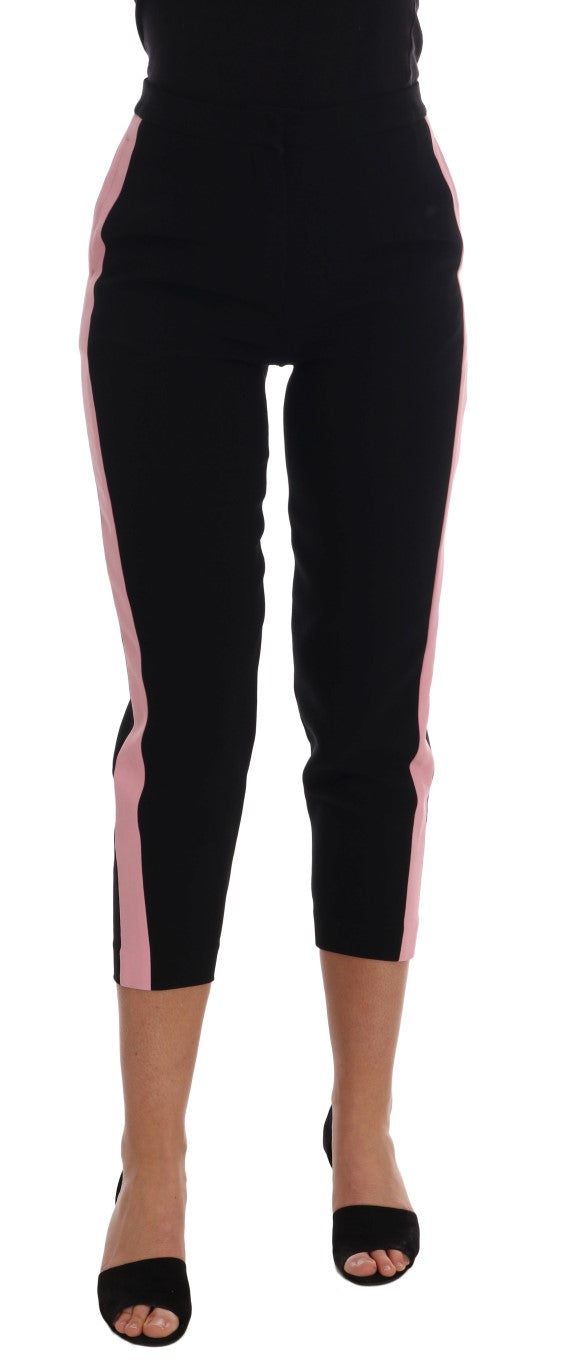 Dolce &amp; Gabbana Chic black capri pants with pink side stripes