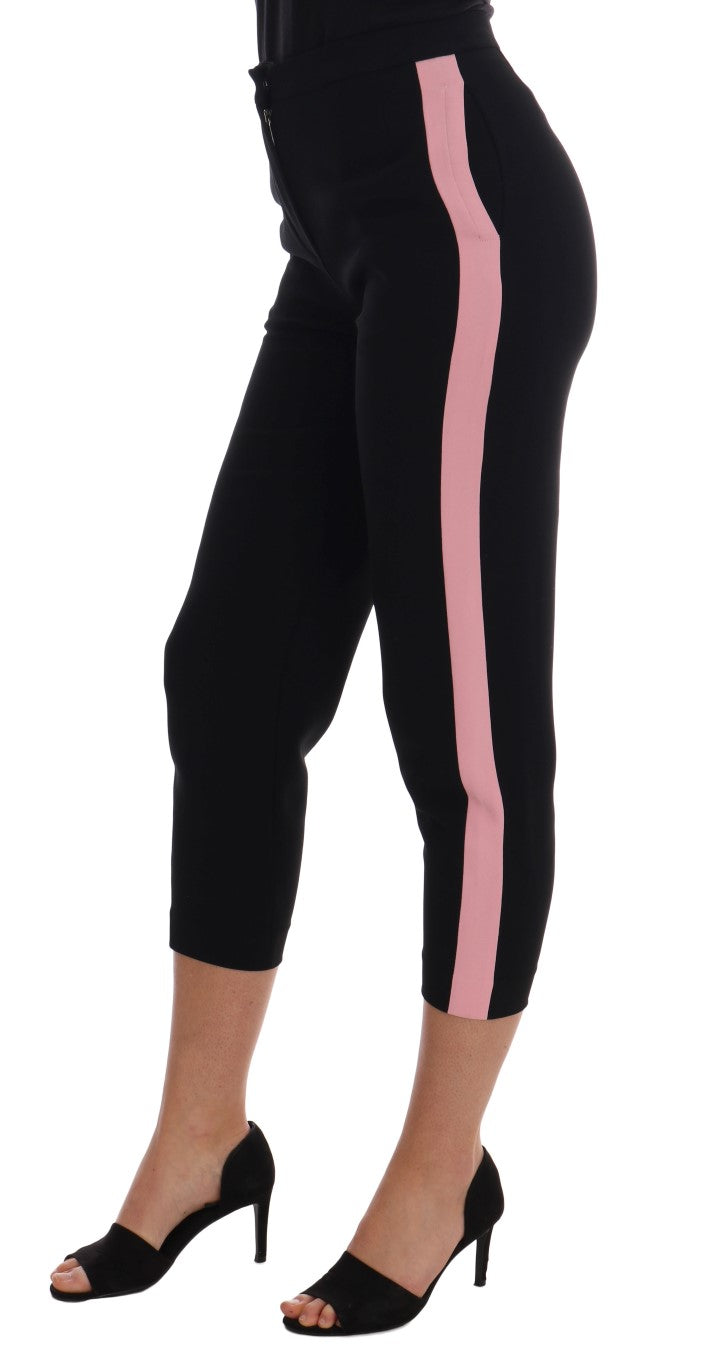 Dolce &amp; Gabbana Chic black capri pants with pink side stripes