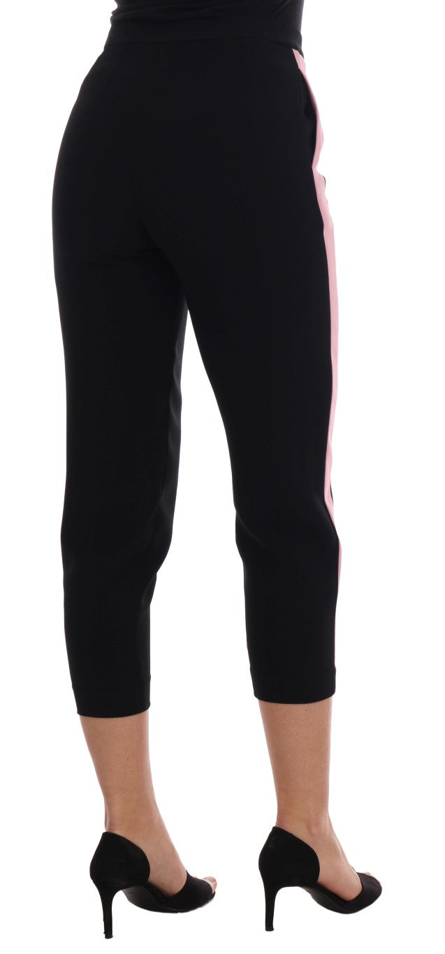 Dolce &amp; Gabbana Chic black capri pants with pink side stripes