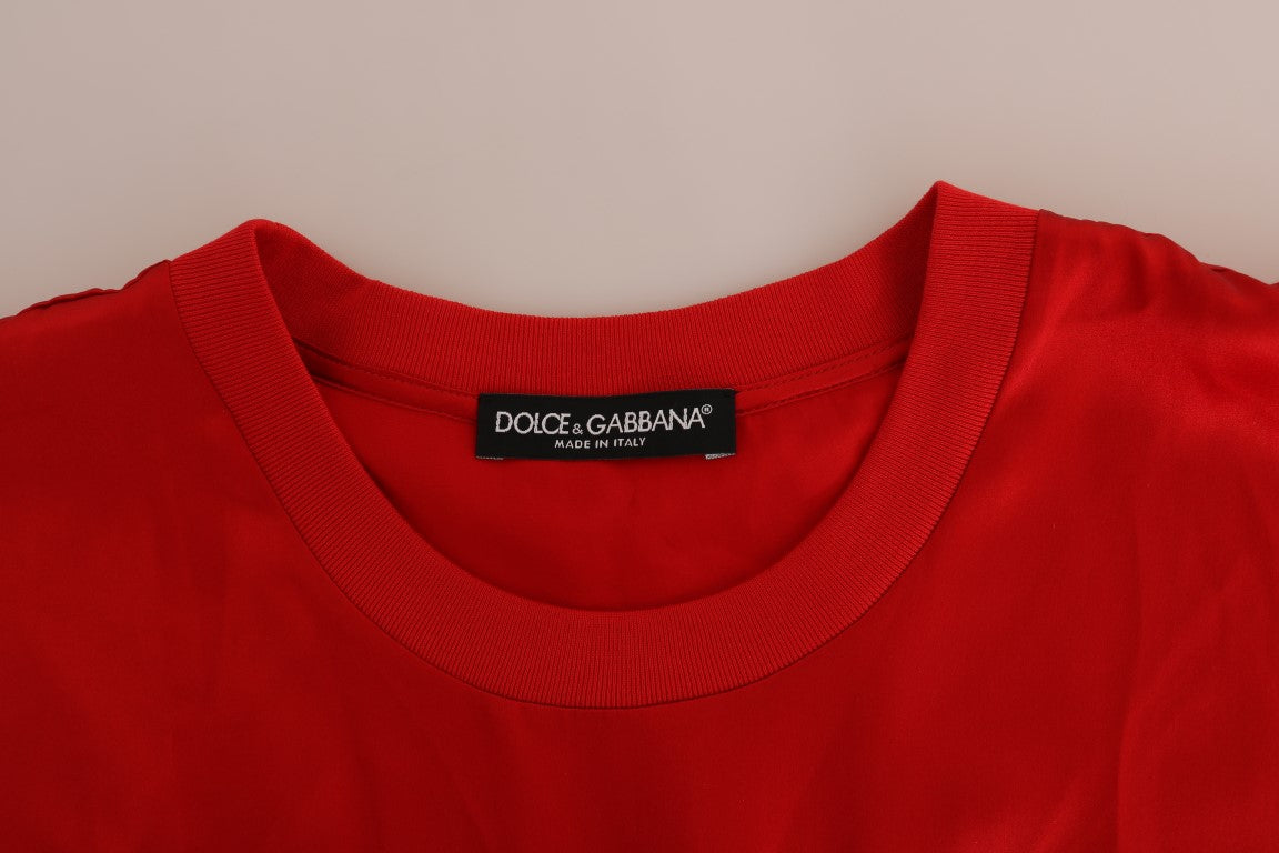 Dolce &amp; Gabbana Red floral embroidered silk top Elegance