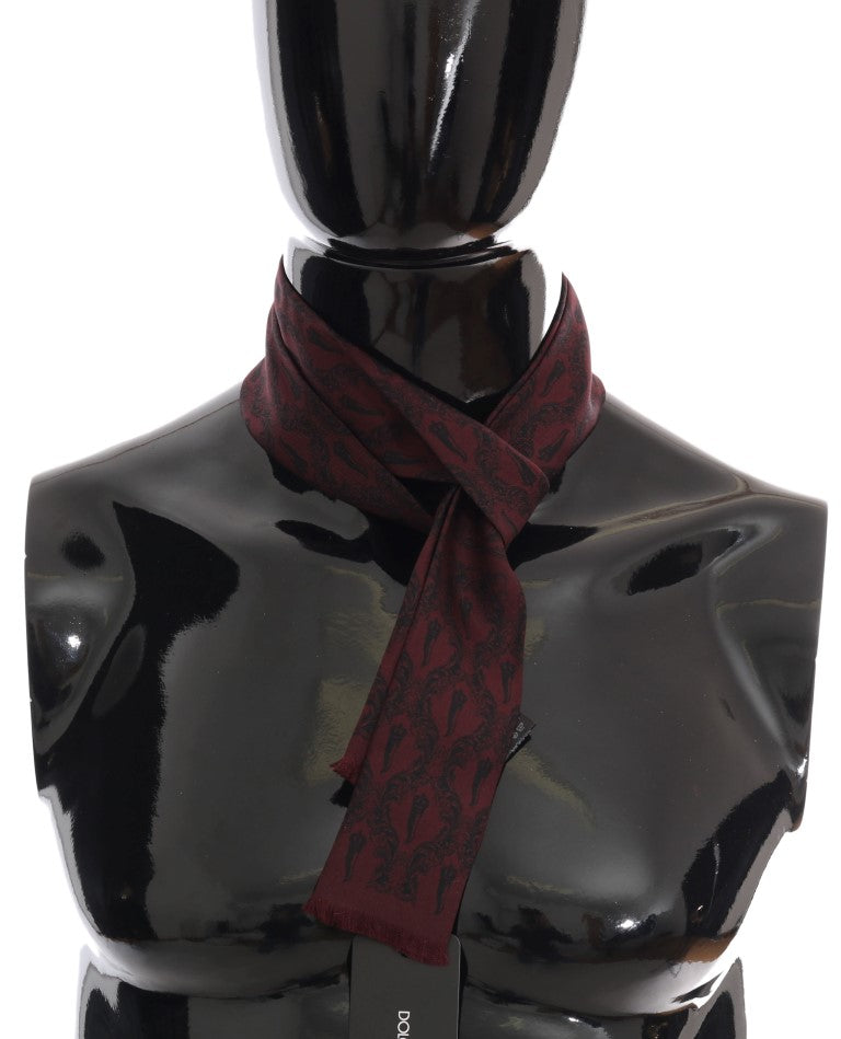 Dolce &amp; Gabbana Silk Scarf Bordeaux Crown Chili Print Men's Scarf