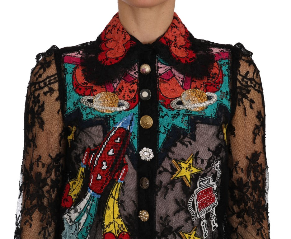 Dolce &amp; Gabbana blouse with floral lace embroidery and crystals