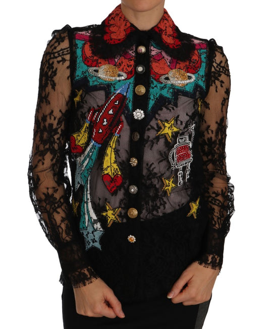 Dolce &amp; Gabbana blouse with floral lace embroidery and crystals