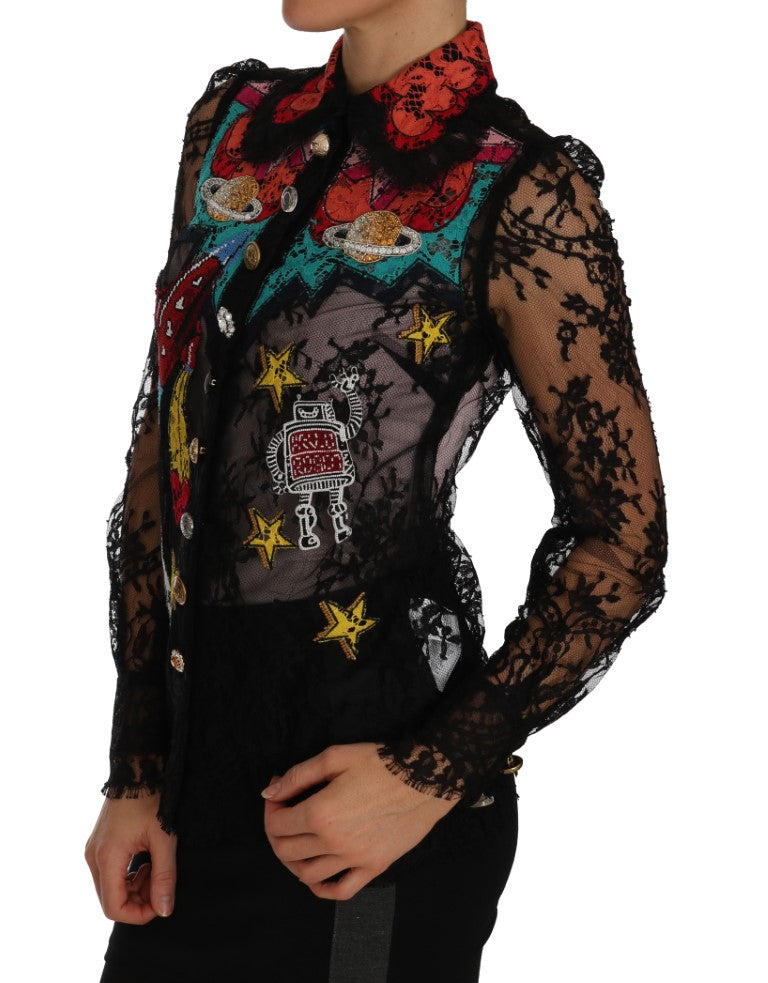 Dolce &amp; Gabbana blouse with floral lace embroidery and crystals