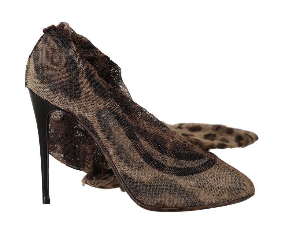 Dolce &amp; Gabbana Elegant Leopard Print Socks Pumps Heels