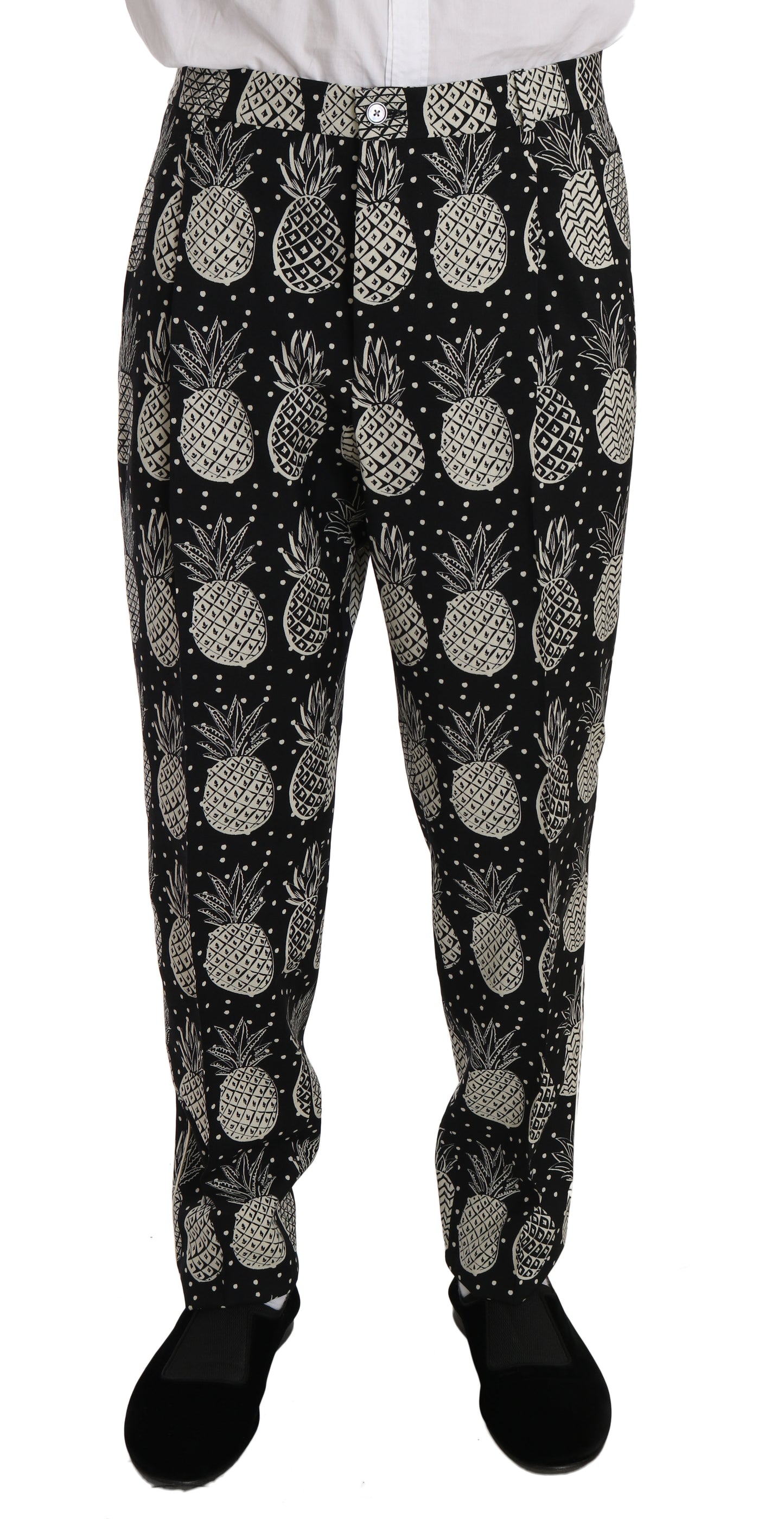 Dolce &amp; Gabbana Chic black wool suit with pineapple print