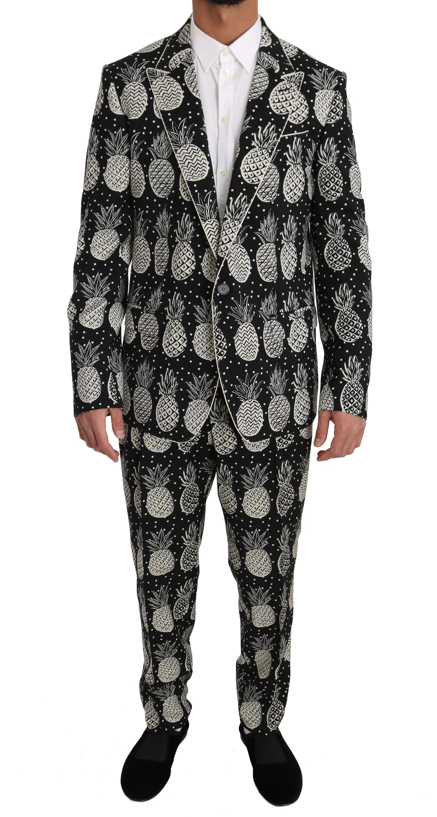 Dolce &amp; Gabbana Chic black wool suit with pineapple print