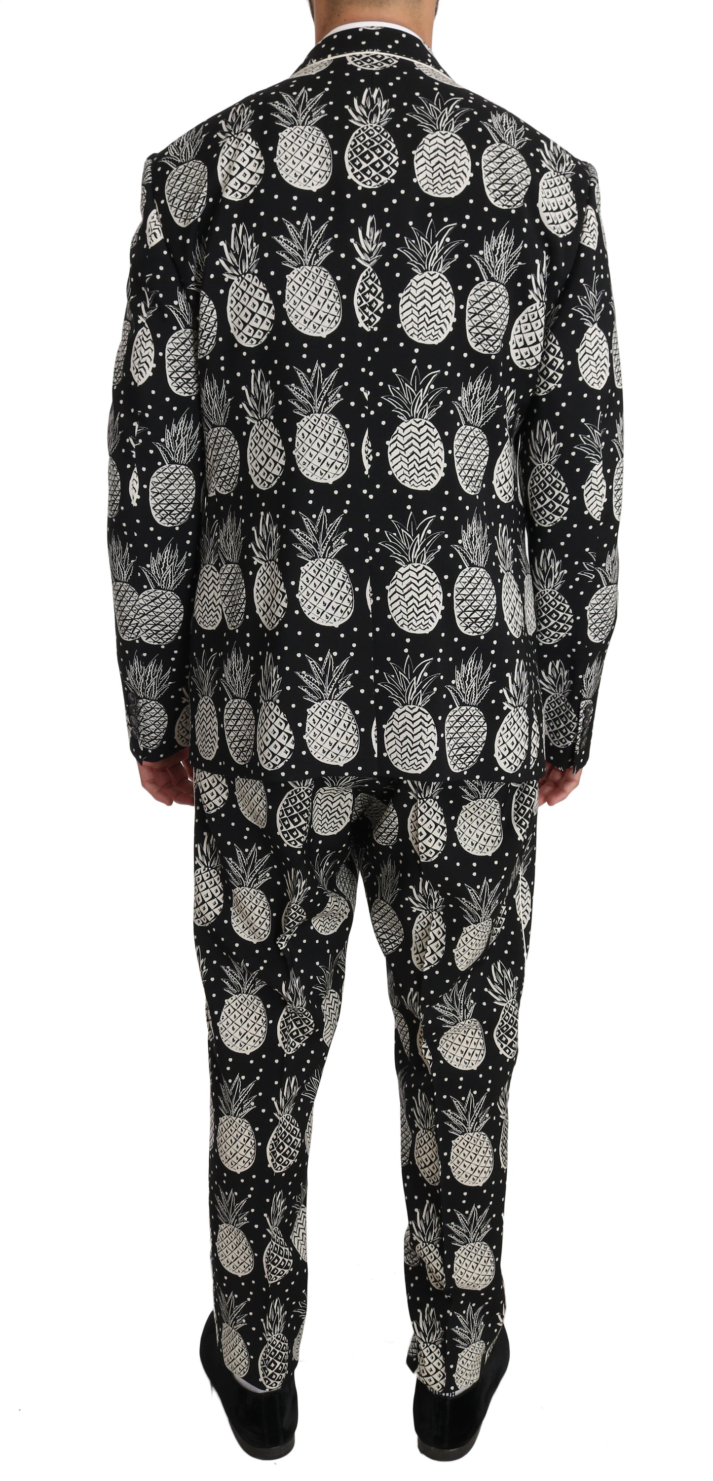 Dolce &amp; Gabbana Chic black wool suit with pineapple print