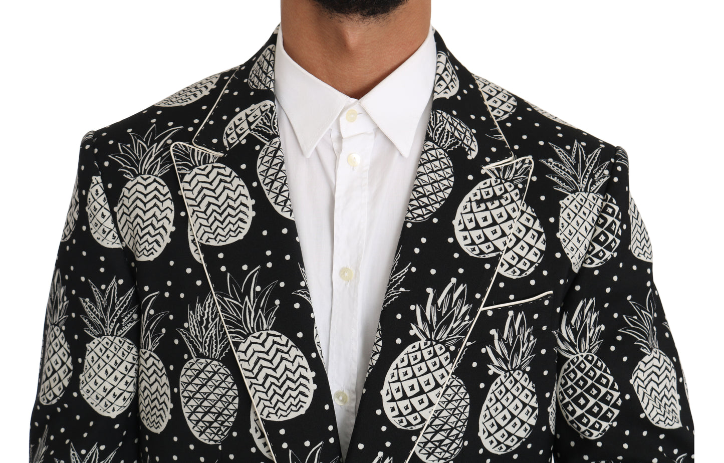 Dolce &amp; Gabbana Chic black wool suit with pineapple print