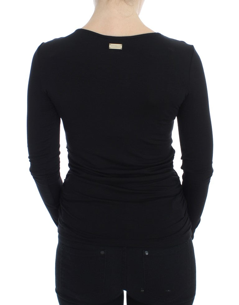 Versace Jeans Elegant black V-neck sweater in viscose blend