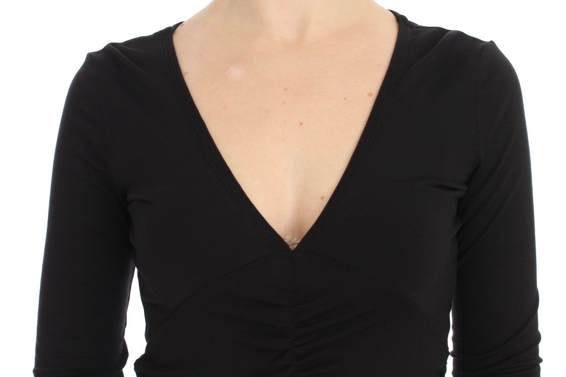 Versace Jeans Elegant black V-neck sweater in viscose blend