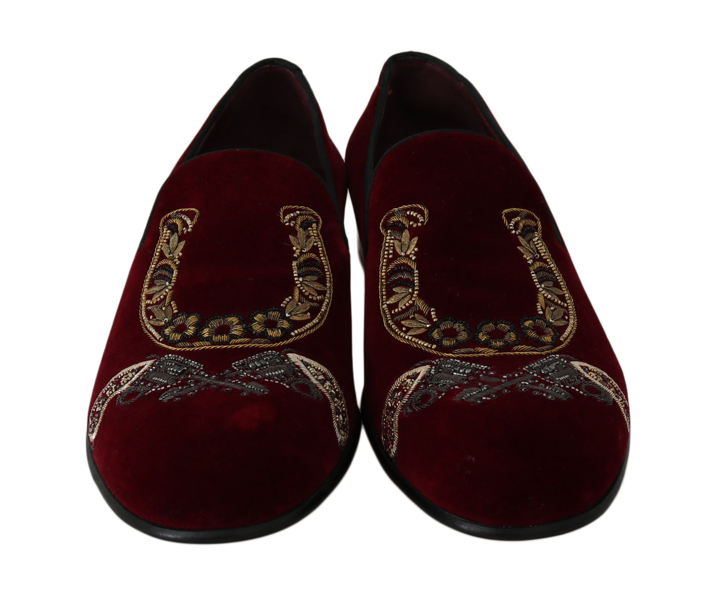 Dolce &amp; Gabbana Bordeaux Velvet Sequin Men's Loafers