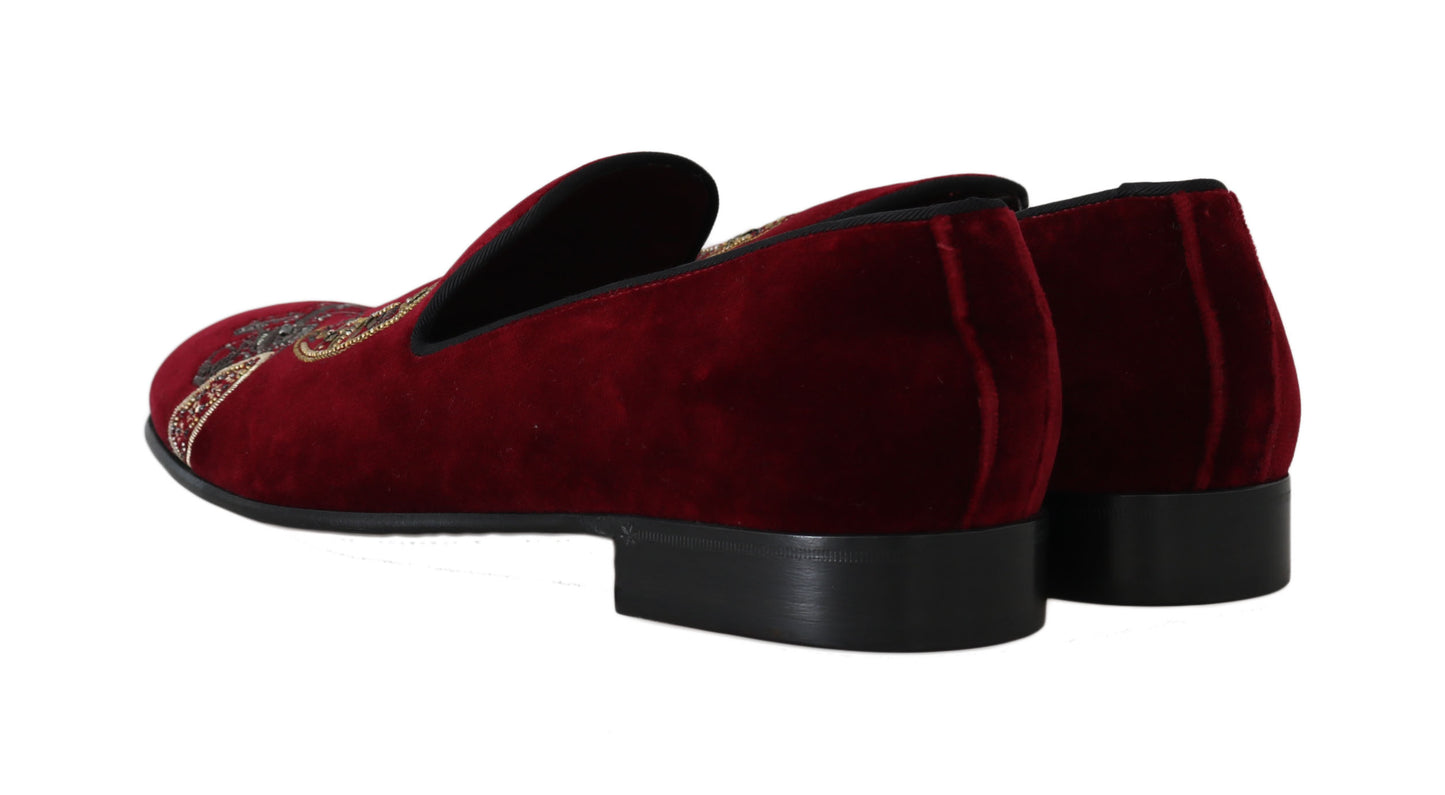 Dolce &amp; Gabbana Bordeaux Velvet Sequin Men's Loafers