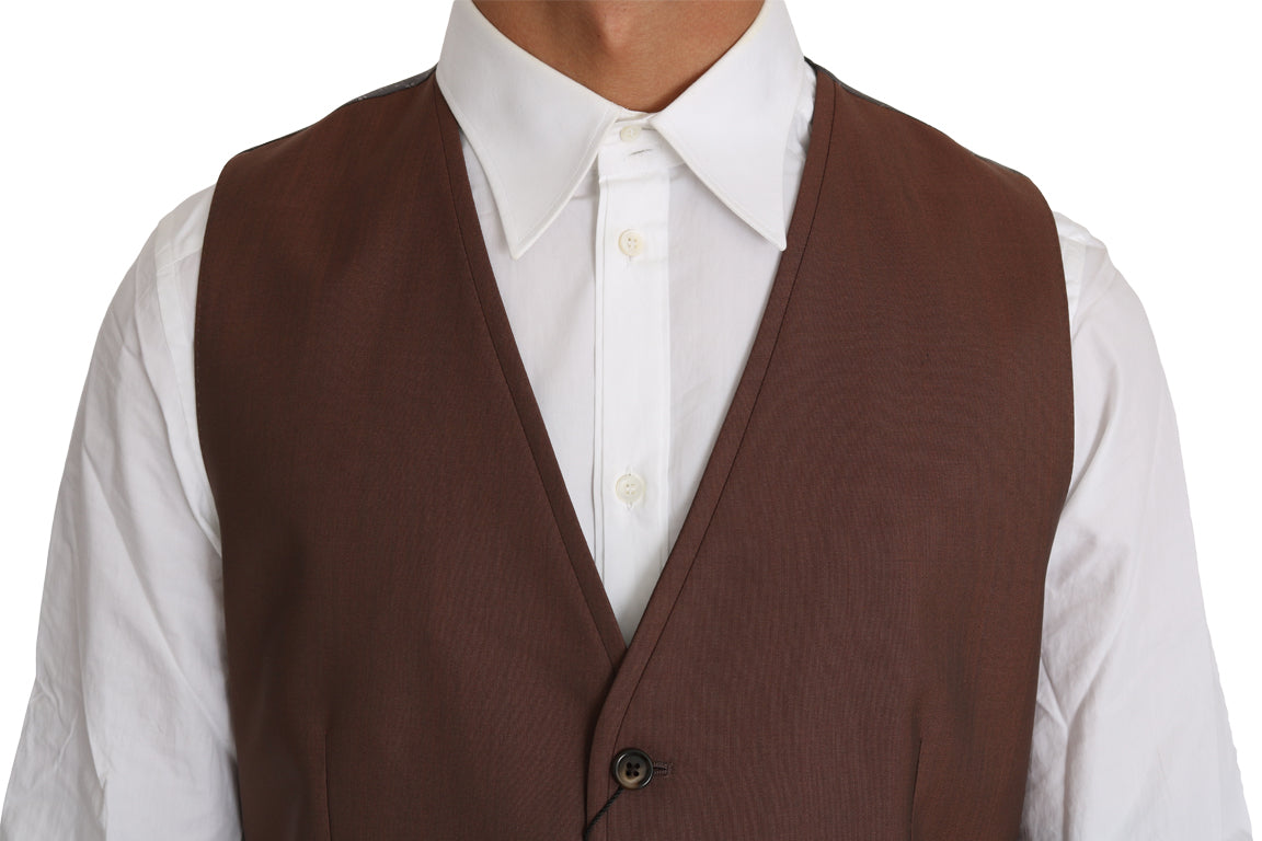 Dolce &amp; Gabbana Elegant Bronze &amp; Grey Formal Vest Slim Fit