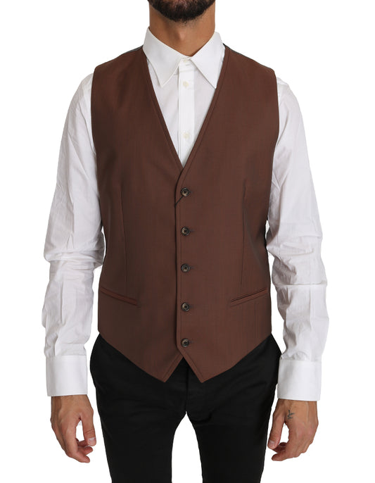 Dolce &amp; Gabbana Elegant Bronze &amp; Grey Formal Vest Slim Fit