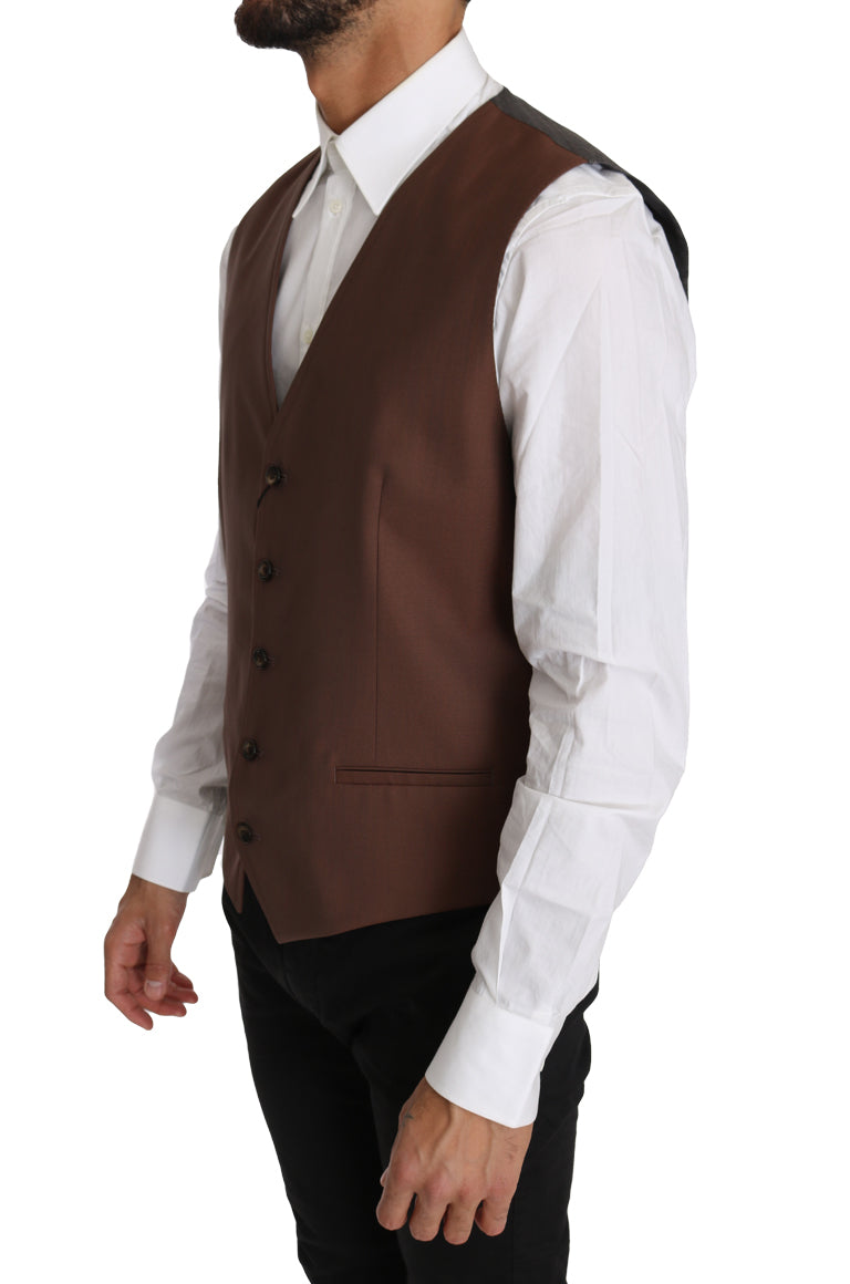 Dolce &amp; Gabbana Elegant Bronze &amp; Grey Formal Vest Slim Fit