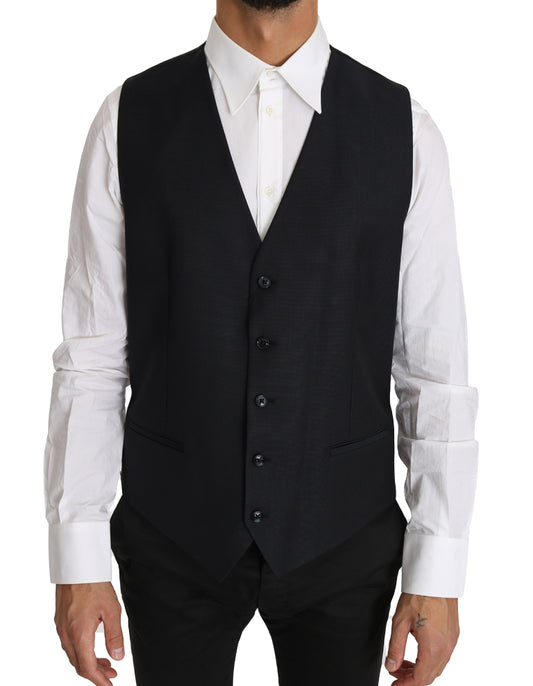 Dolce & Gabbana Elegante graue Slim-Fit-Weste aus Wolle und Seide