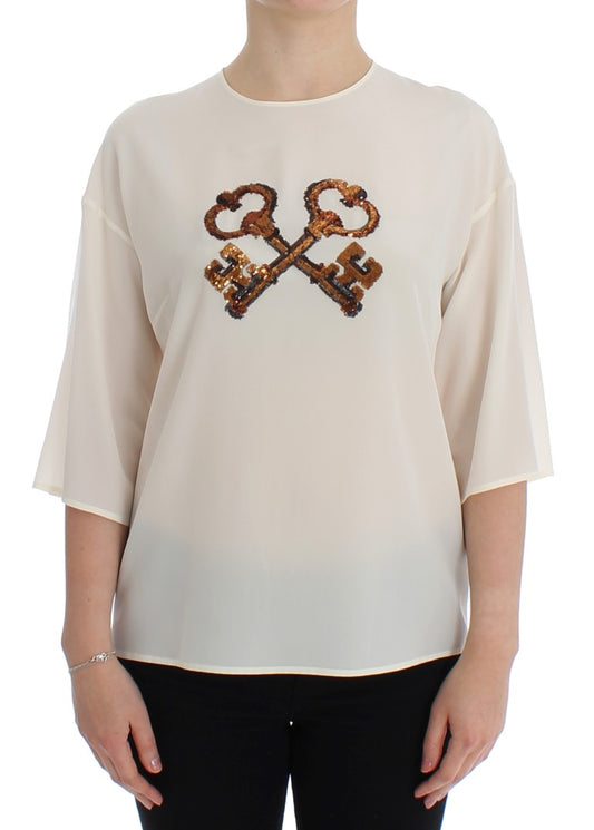 Dolce &amp; Gabbana ivory silk blouse top with sequins