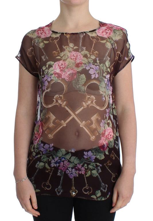 Dolce &amp; Gabbana Elegant floral silk blouse with cap sleeves