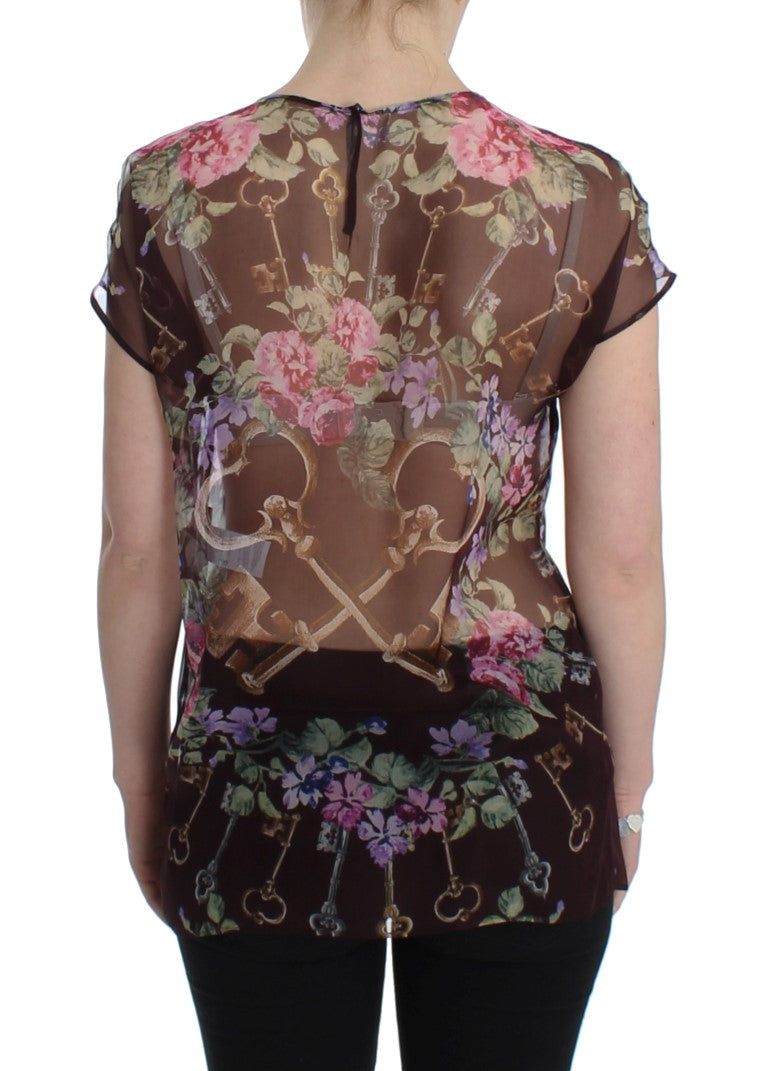 Dolce &amp; Gabbana Elegant floral silk blouse with cap sleeves