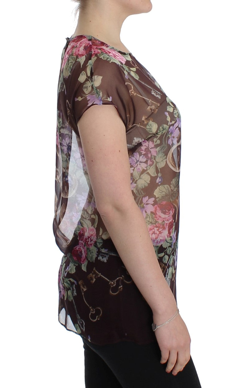 Dolce &amp; Gabbana Elegant floral silk blouse with cap sleeves