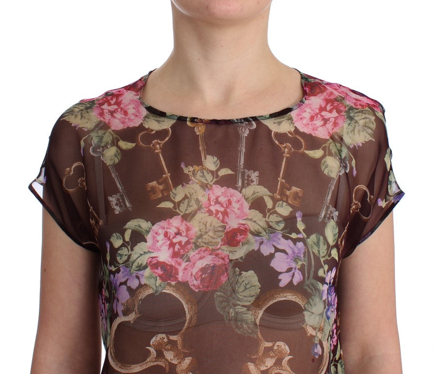 Dolce &amp; Gabbana Elegant floral silk blouse with cap sleeves