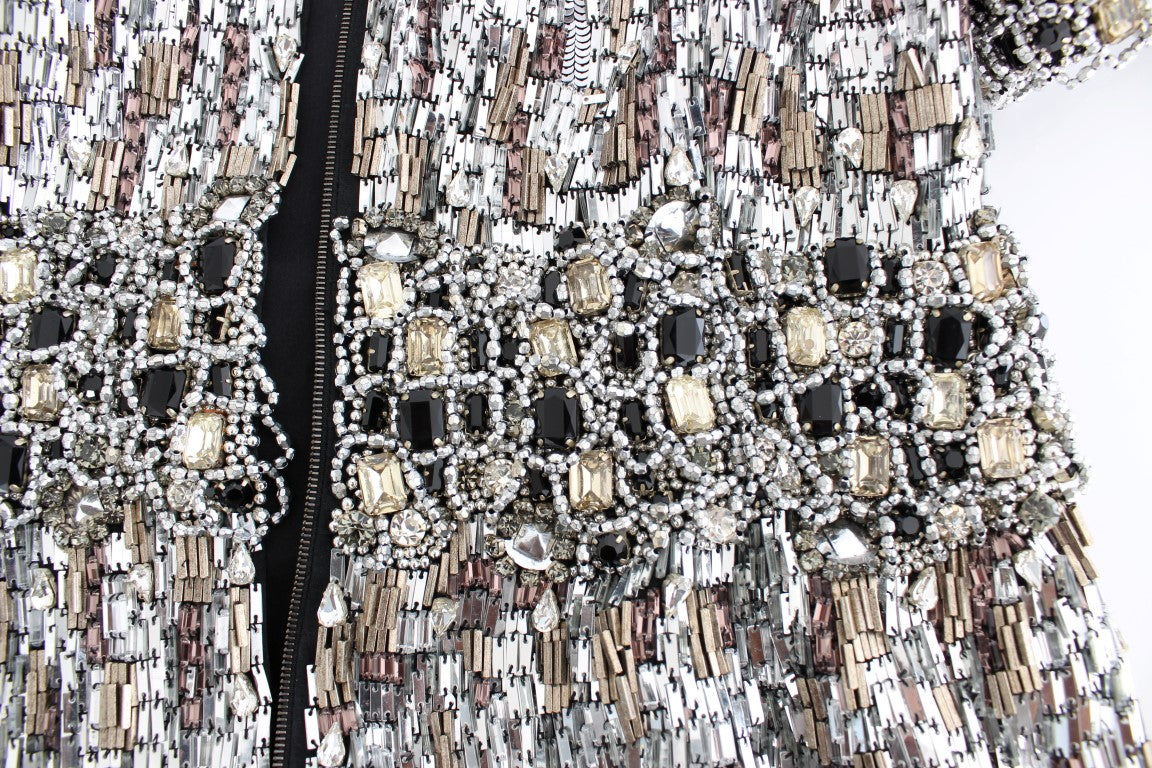 Dolce &amp; Gabbana Silver Crystal Embellished Sheath Dress Masterpiece