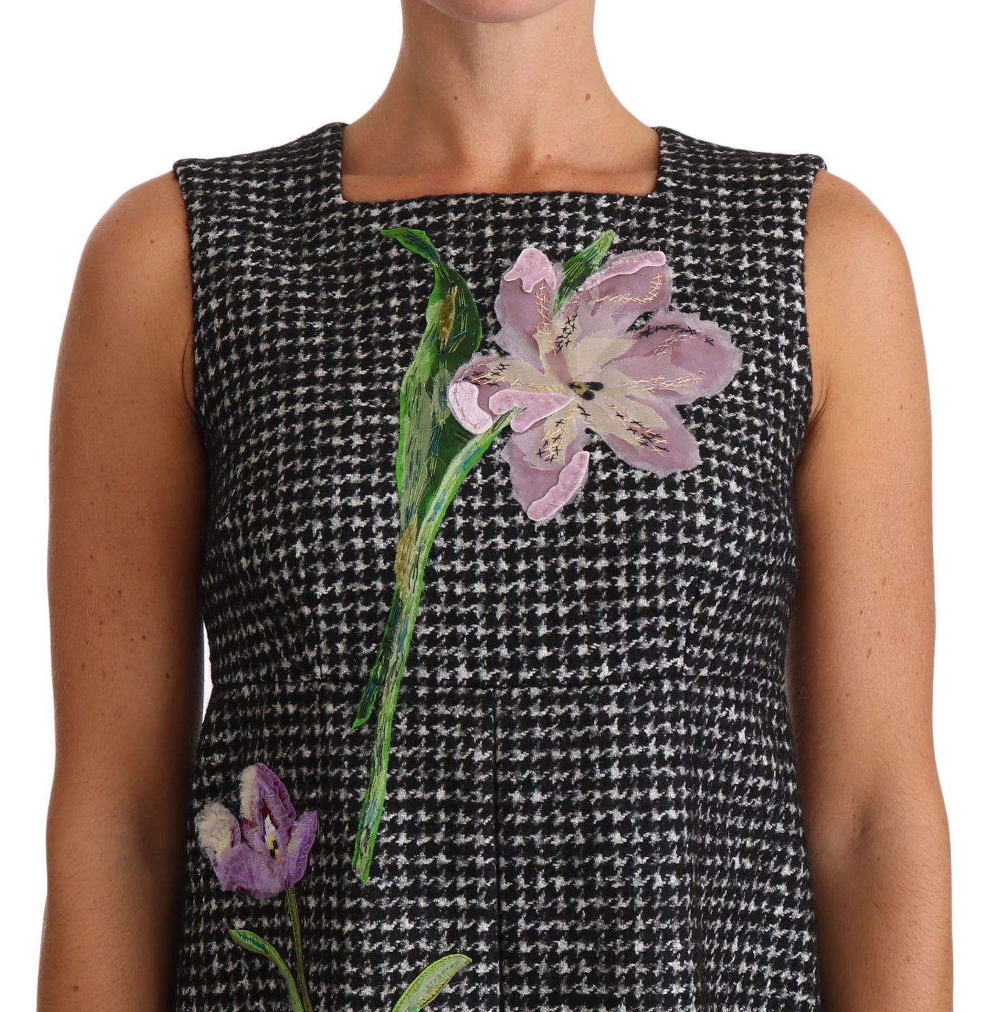 Dolce &amp; Gabbana houndstooth shift dress with floral appliqués