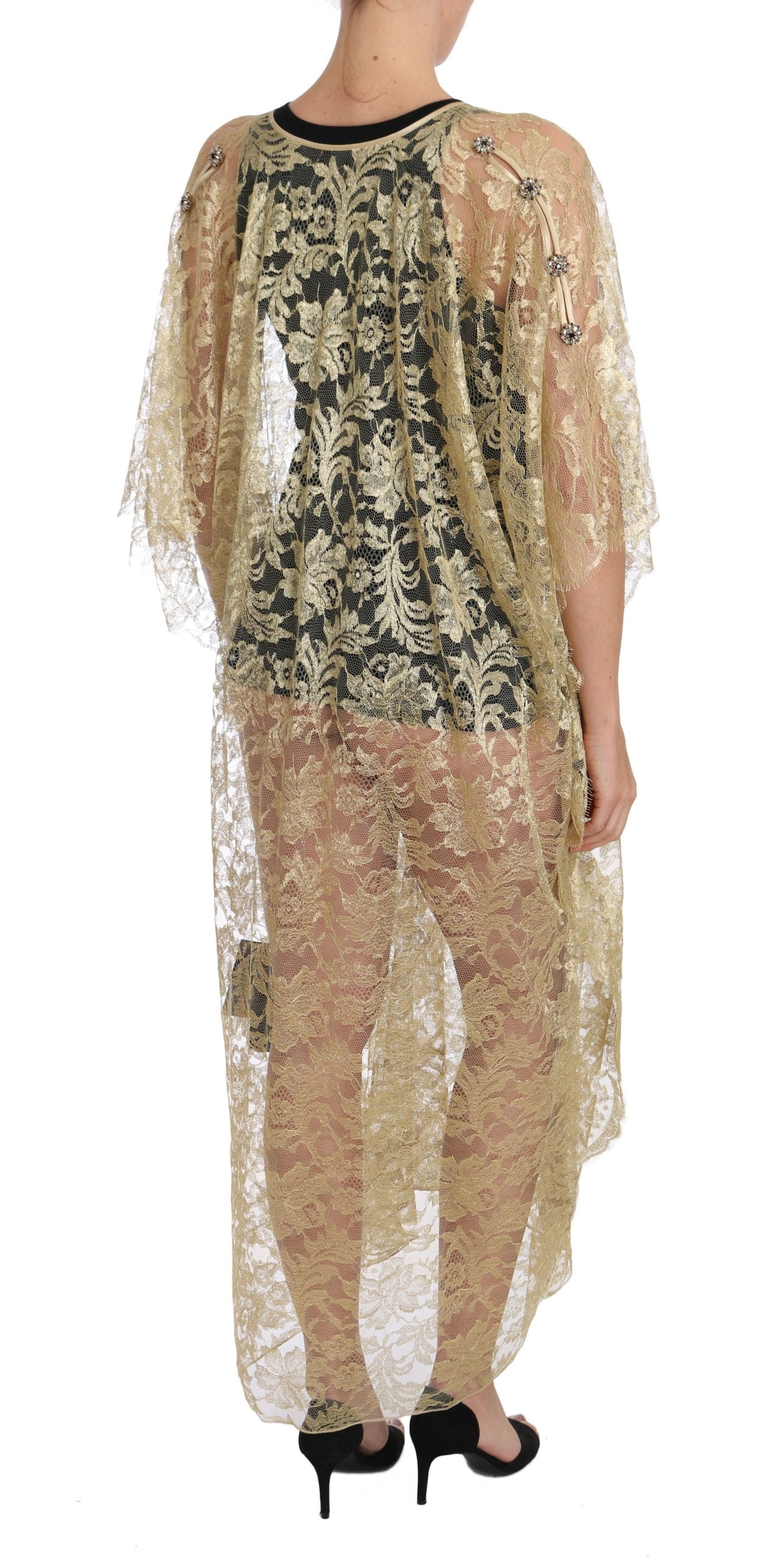 Dolce & Gabbana Goldenes Kaftan-Sonnenkleid aus floraler Spitze