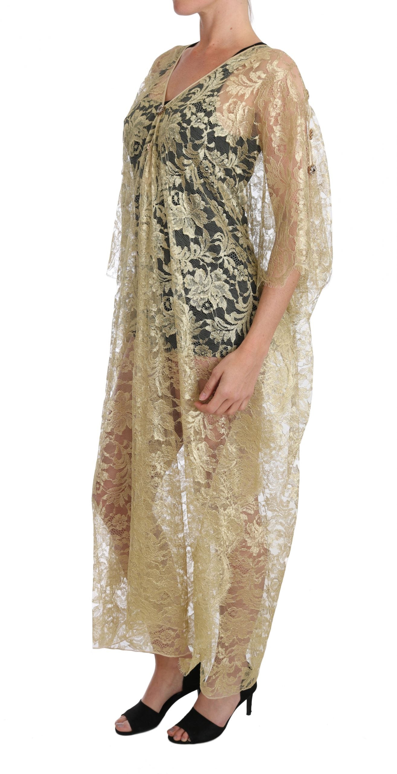 Dolce & Gabbana Goldenes Kaftan-Sonnenkleid aus floraler Spitze