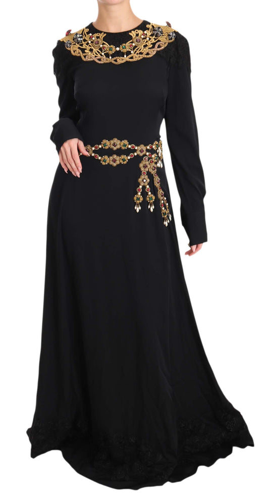 Dolce & Gabbana Elegantes schwarzes Maxikleid mit Goldverzierung