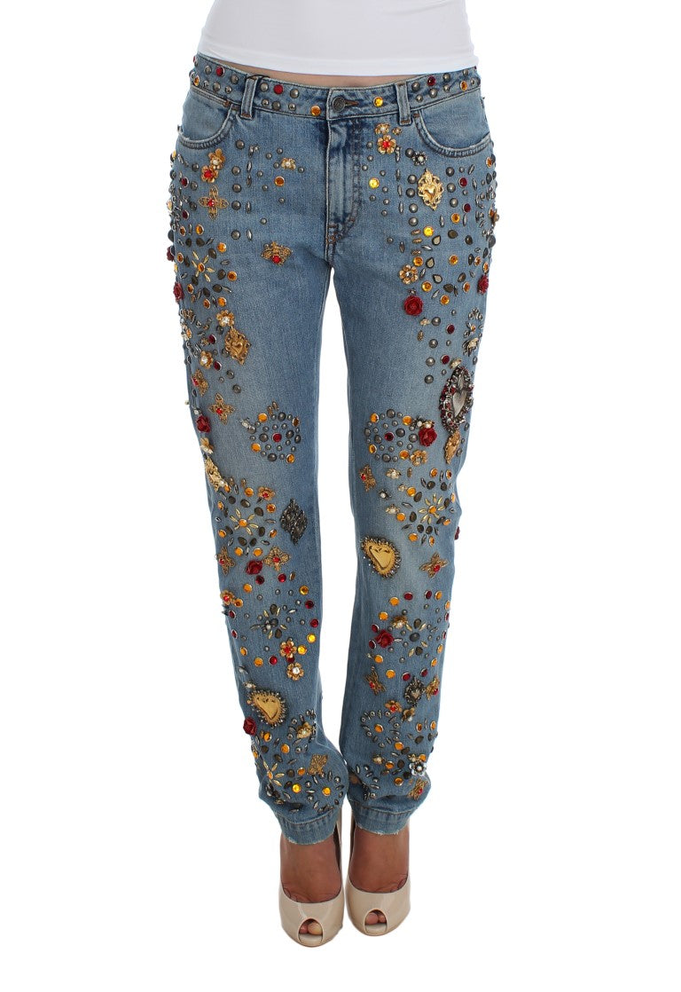 Dolce &amp; Gabbana Enchanted Sicily Crystal Heart Boyfriend Jeans