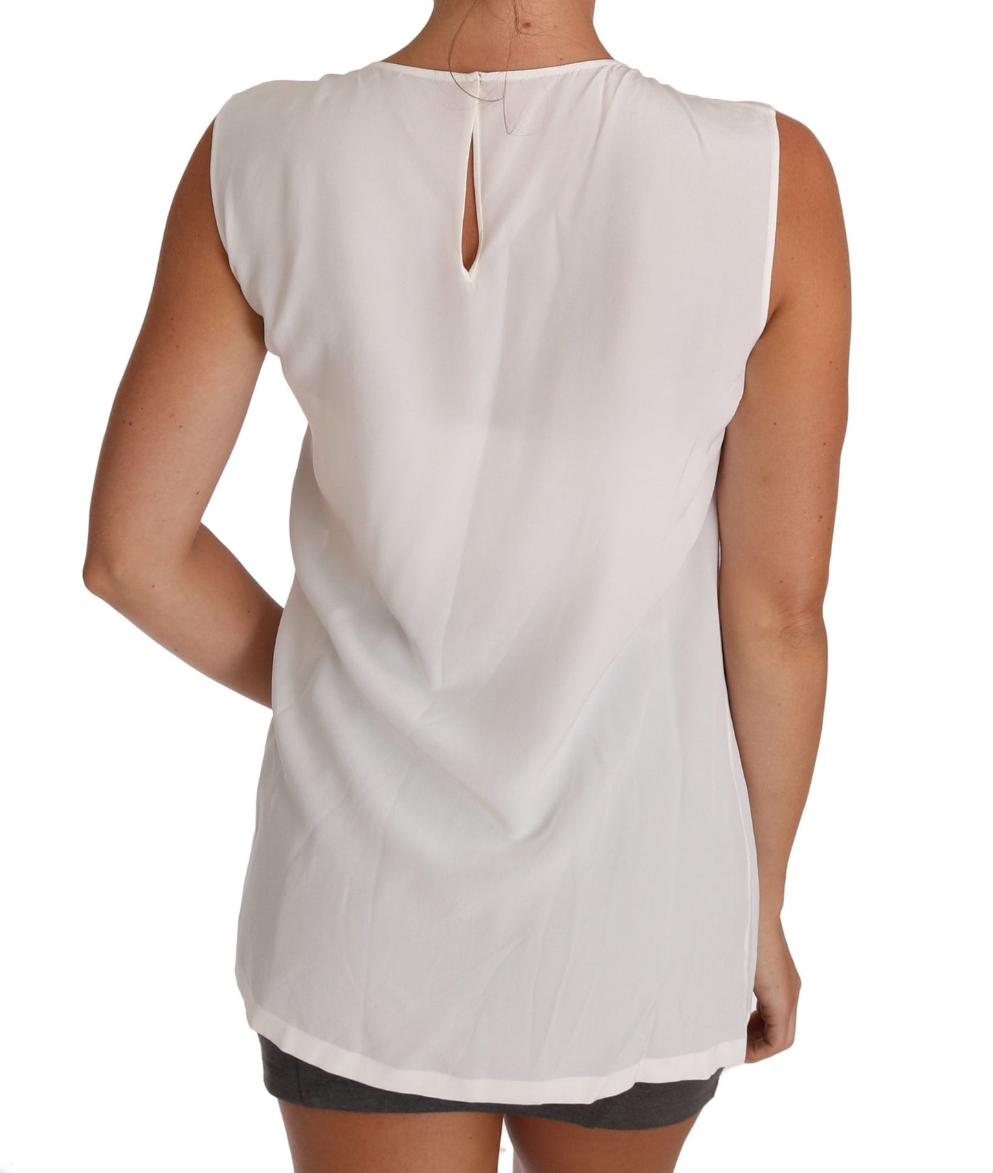 Dolce &amp; Gabbana Elegant sleeveless top in white silk with lace detail