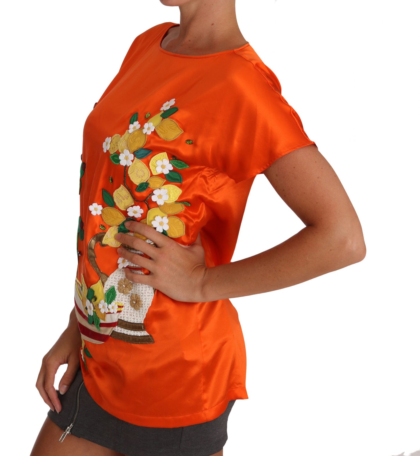 Dolce &amp; Gabbana Sicilian Summer Silk Top with Crystal Embellishment