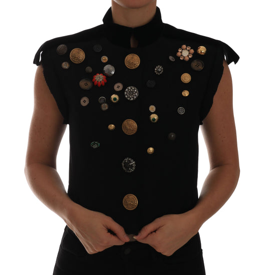 Dolce &amp; Gabbana Black Military Style Vest with Embellishments