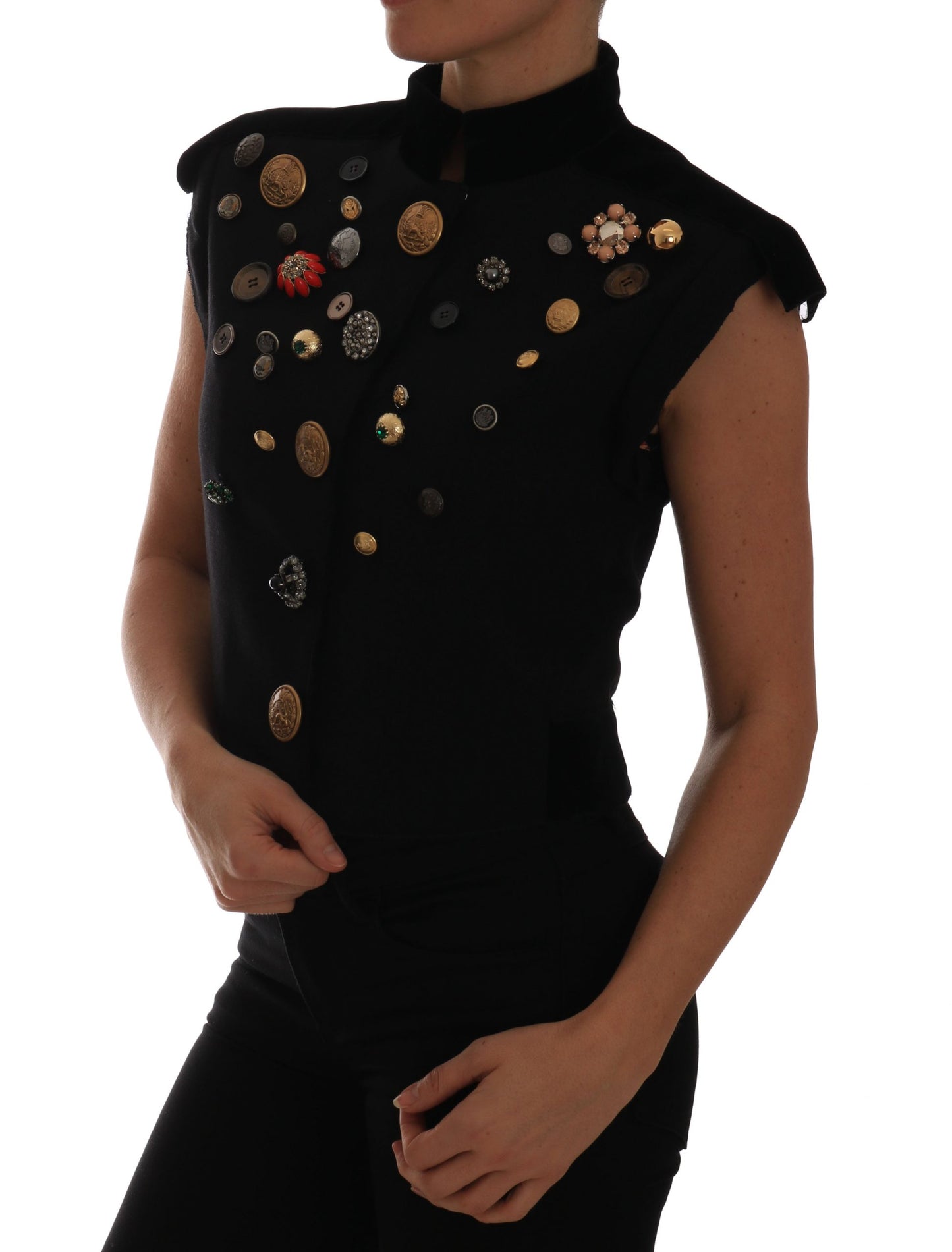 Dolce &amp; Gabbana Black Military Style Vest with Embellishments