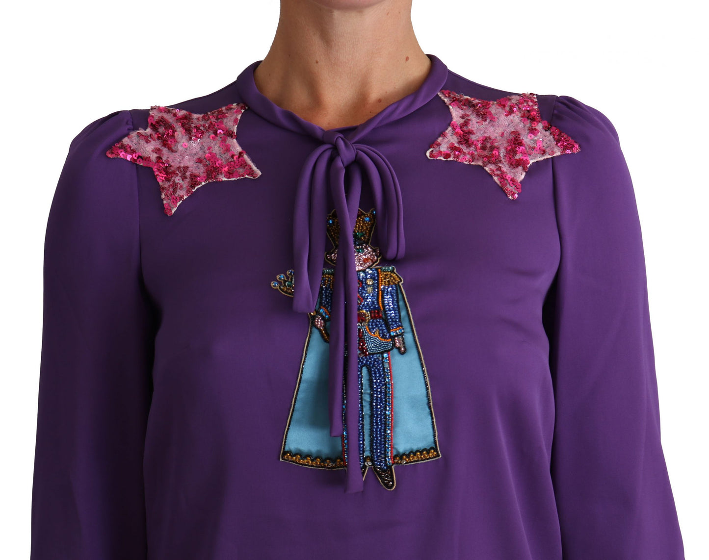 Dolce &amp; Gabbana Enchanted Purple Silk Crystal Blouse