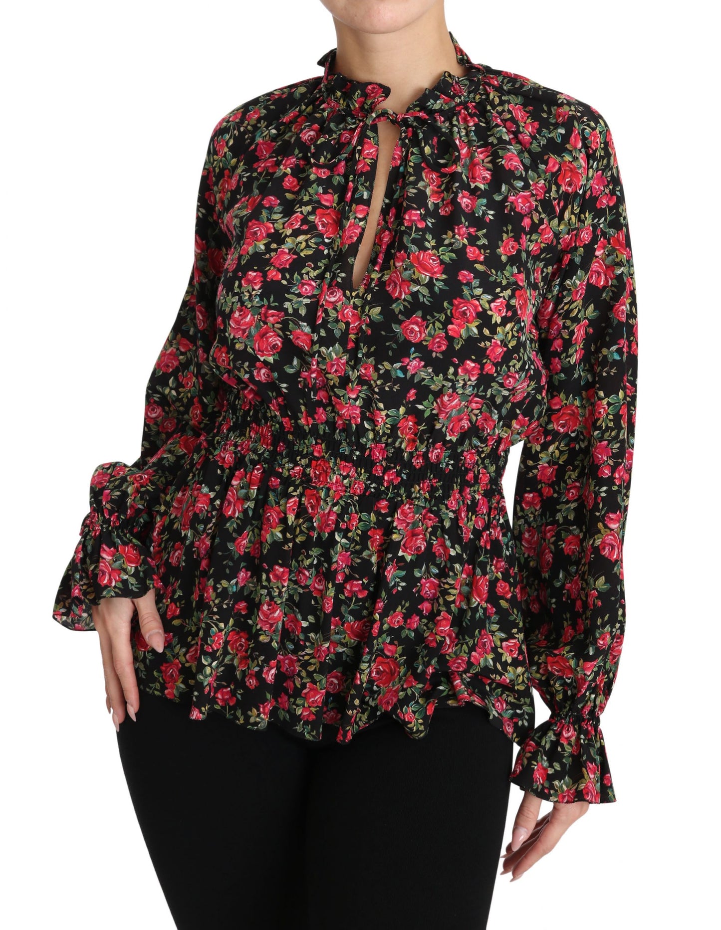 Dolce &amp; Gabbana Elegant black floral silk shirt