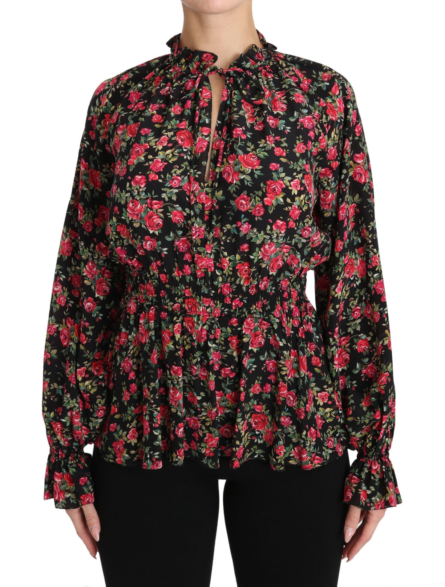 Dolce &amp; Gabbana Elegant black floral silk shirt