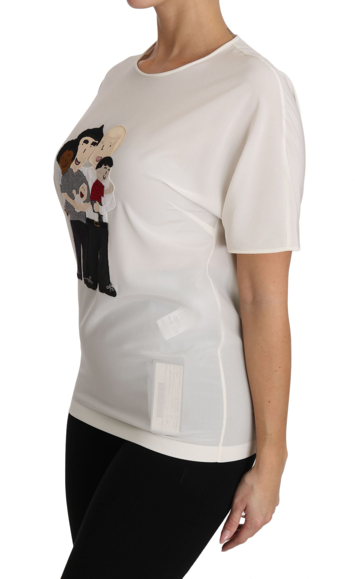 Dolce &amp; Gabbana Elegant silk blouse with round neck and appliqués