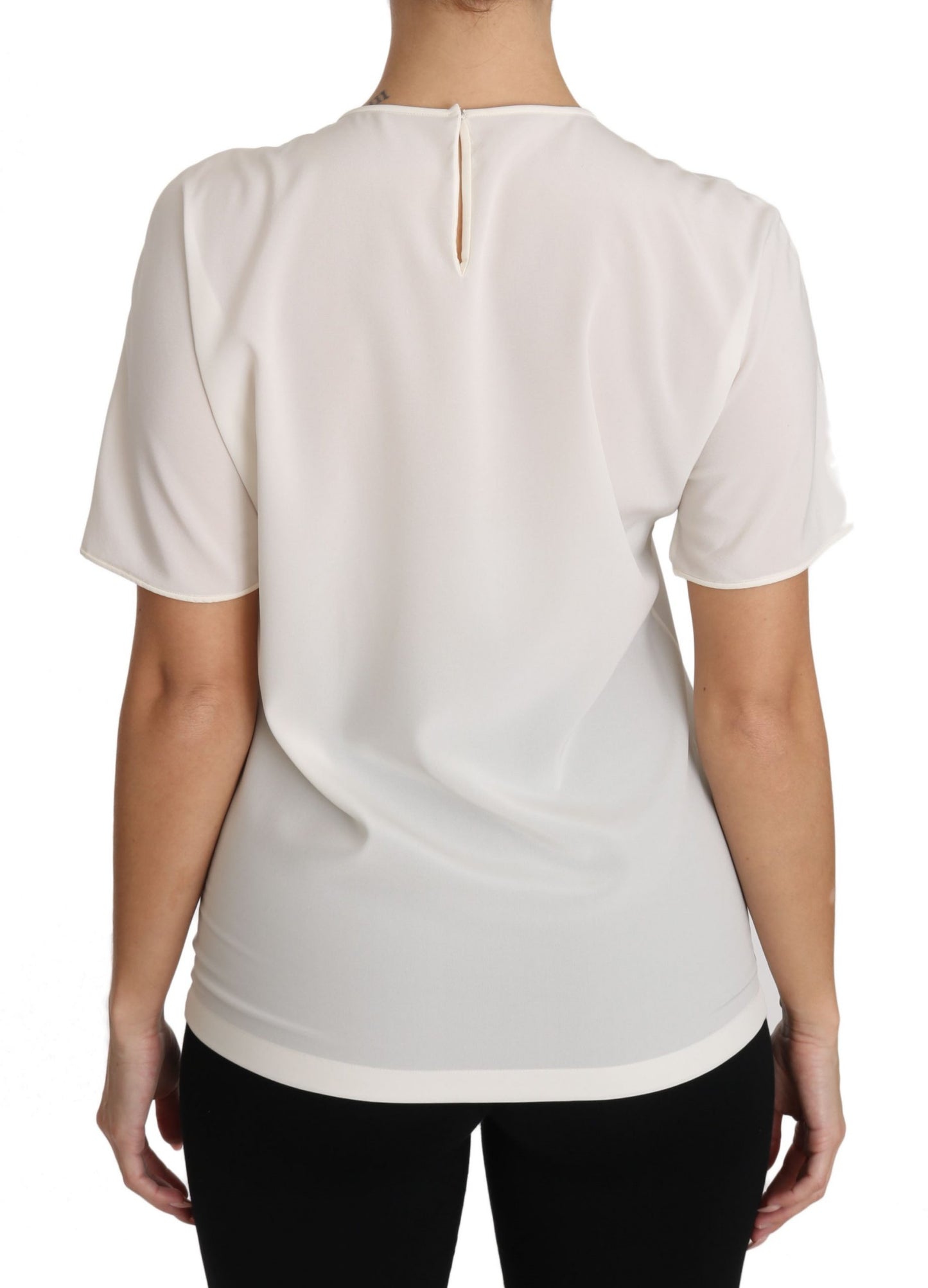 Dolce &amp; Gabbana Elegant silk blouse with round neck and appliqués