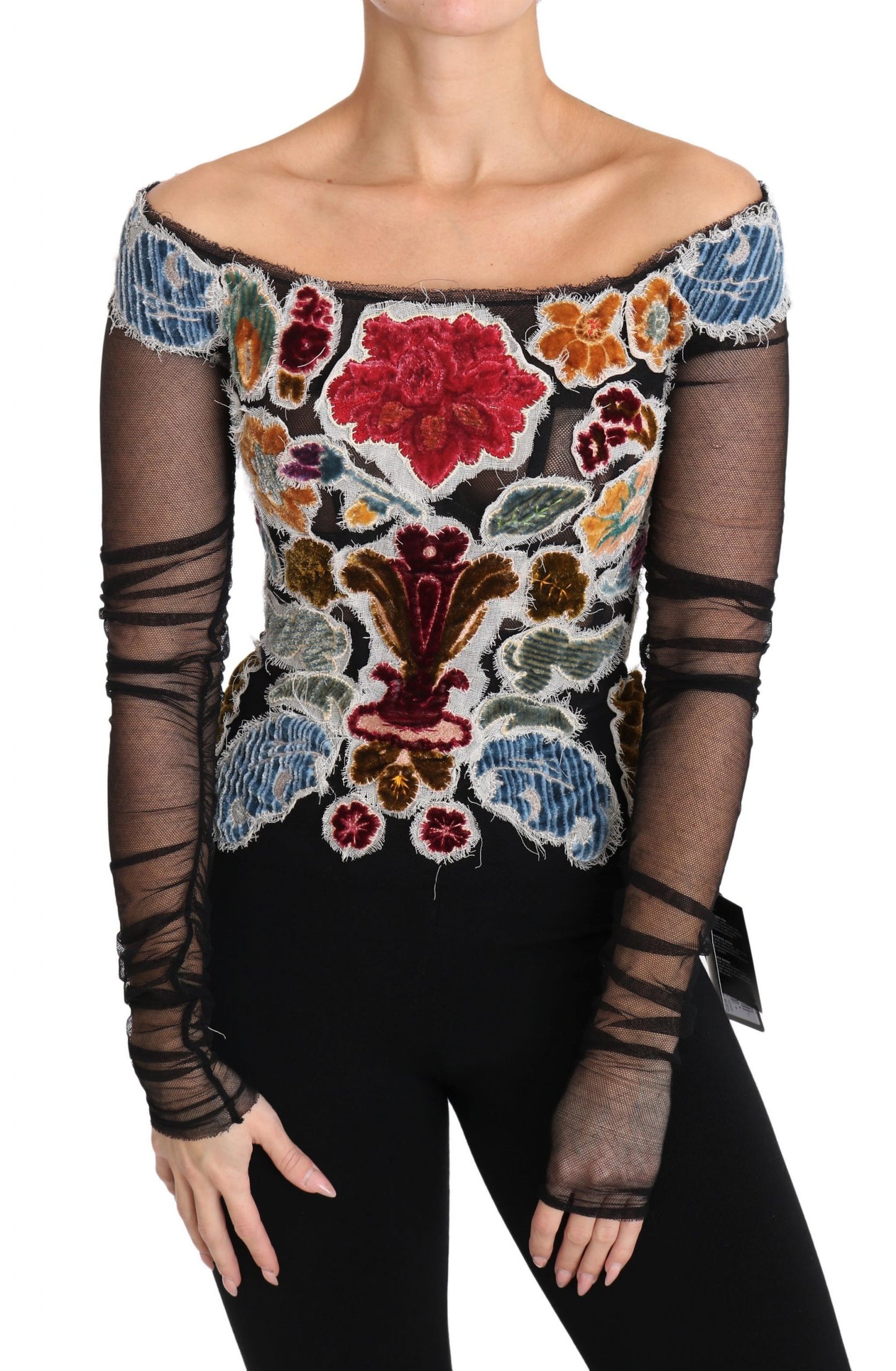 Dolce &amp; Gabbana Elegant long-sleeved top with floral appliqués