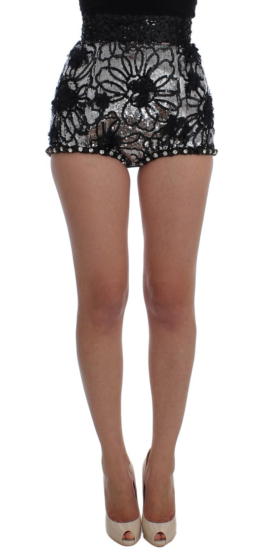 Dolce & Gabbana Paillettenbesetzte Designer-Mini-Shorts mit hoher Taille