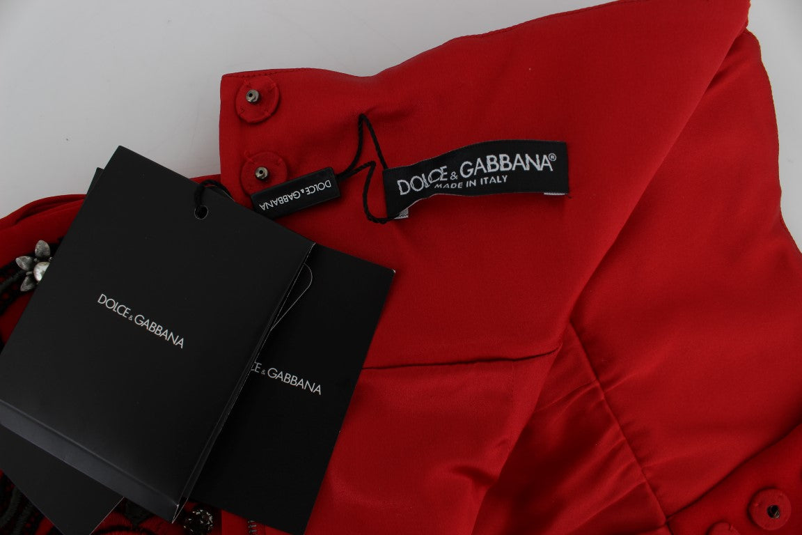 Dolce & Gabbana Rote Seiden-Mini-Shorts mit Kristallverzierung