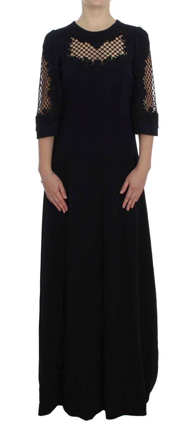 Dolce &amp; Gabbana Elegant black wool maxi dress with neckline