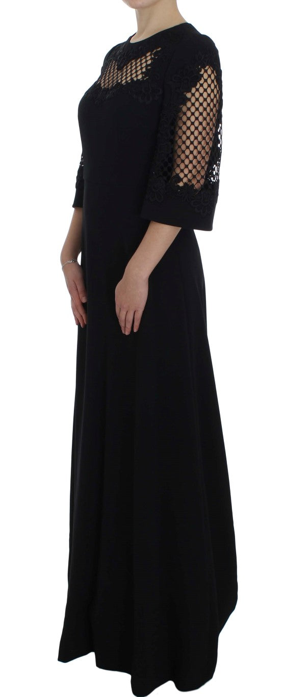 Dolce &amp; Gabbana Elegant black wool maxi dress with neckline