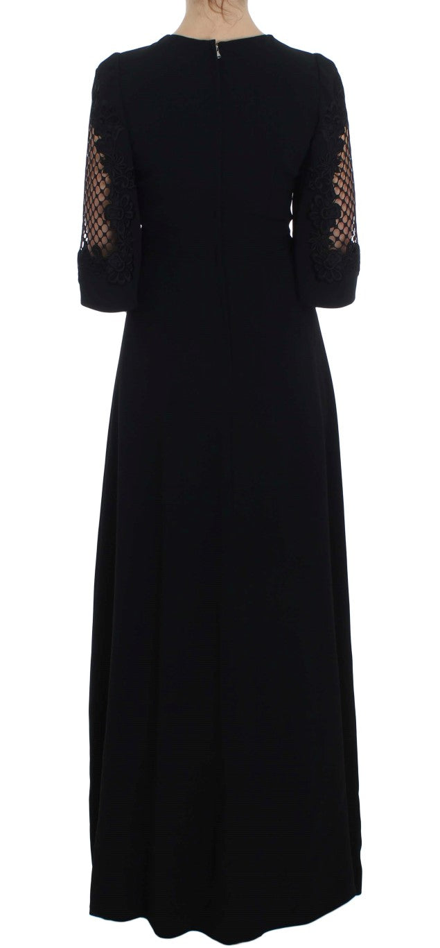 Dolce &amp; Gabbana Elegant black wool maxi dress with neckline