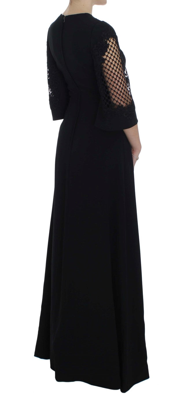 Dolce &amp; Gabbana Elegant black wool maxi dress with neckline