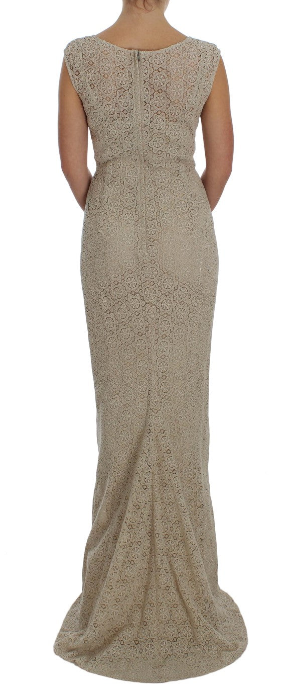 Dolce & Gabbana Elegantes Maxikleid mit floralem Ausschnitt in Beige